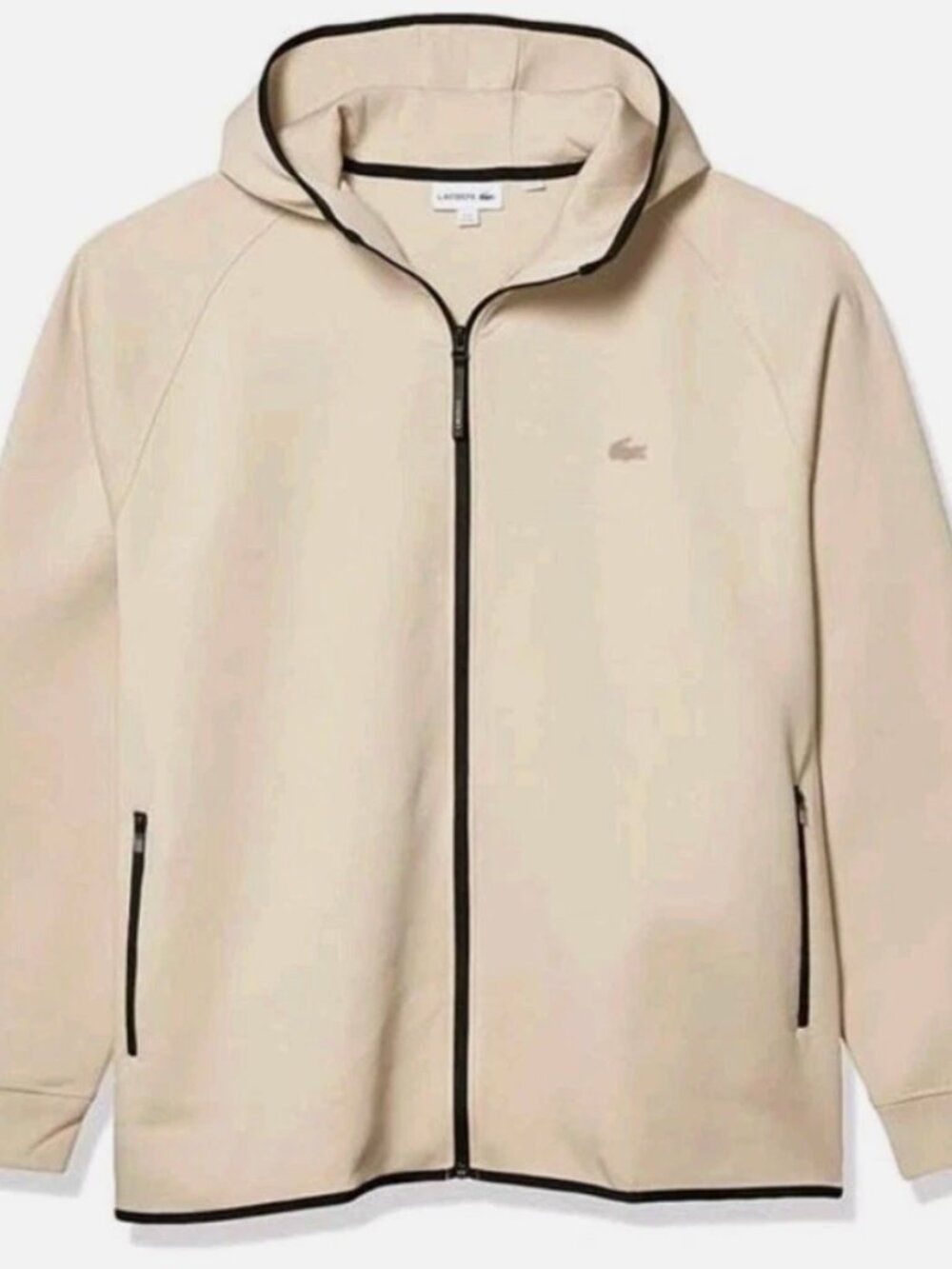Lacoste Men’s Motion Hoodie Jacket – Beige Full Zip Track Style – Size Large